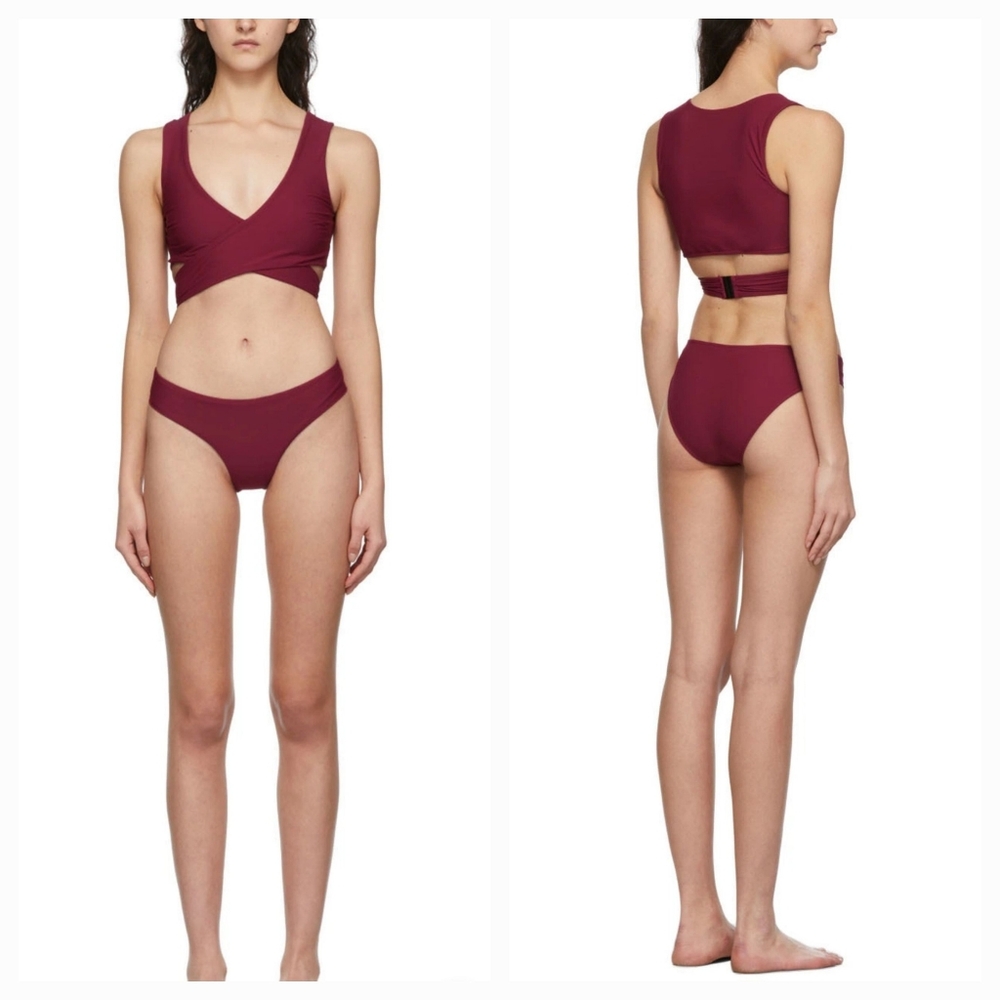 NWT BONDI BORN Burgundy Ava & Nadia Sculpteur Wrap Top Bikini Red Small Medium
